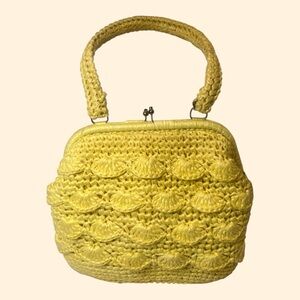 1960s Vintage Yellow Woven Handbag Made in Japan